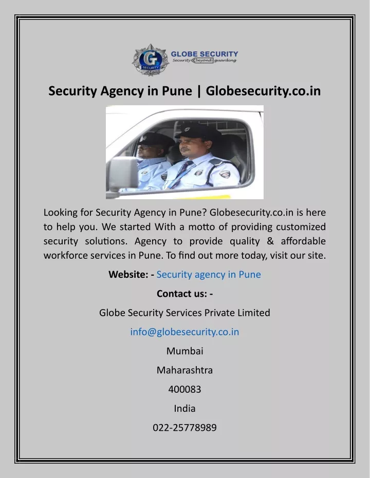 security agency in pune globesecurity co in