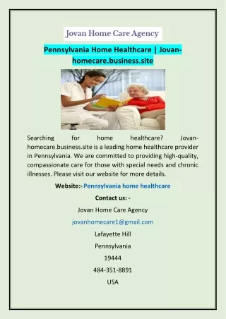 Pennsylvania Home Healthcare | Jovan-homecare.business.site