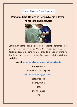 Personal Care Homes in Pennsylvania | Jovan-homecare.business.site