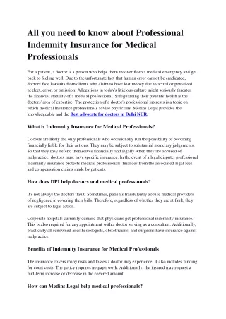 All you need to know about Professional Indemnity Insurance for Medical Professionals