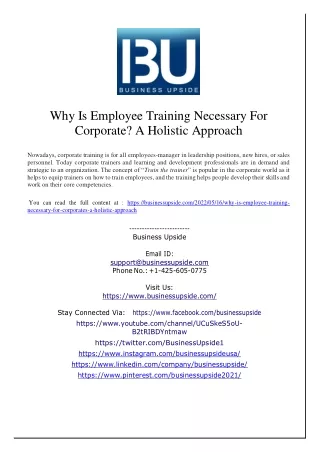 Why Is Employee Training Necessary for Corporates A Holistic Approach