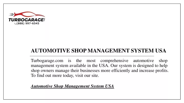 PPT Automotive Shop Management System Usa Turbogarage Com PowerPoint   Automotive Shop Management System Usa N 