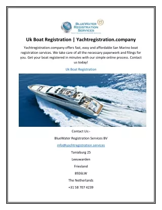 Uk Boat Registration  Yachtregistration.company