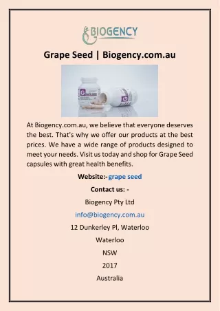 Grape Seed | Biogency.com.au
