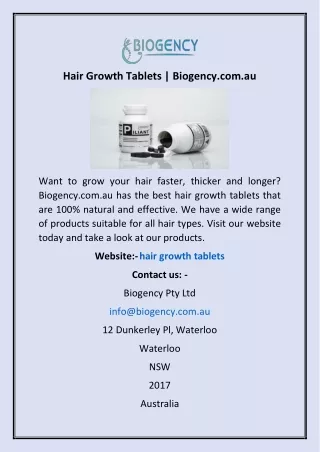 Hair Growth Tablets | Biogency.com.au