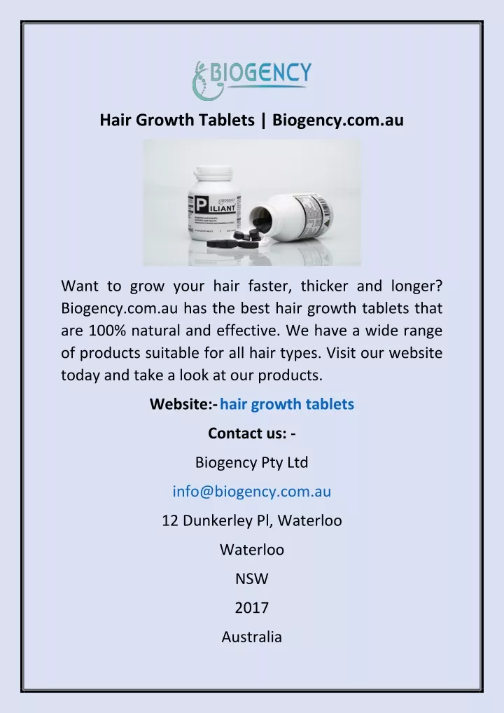 hair growth tablets biogency com au