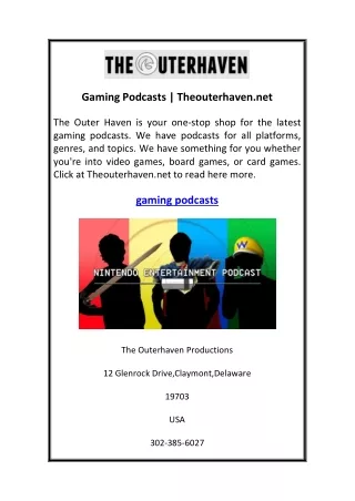 Gaming Podcasts  Theouterhaven.net