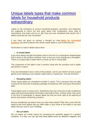 unique labels types that make common labels