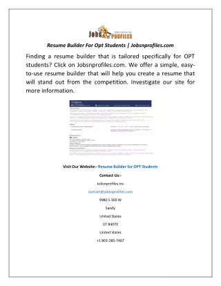 Resume Builder For Opt Students