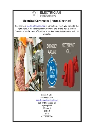 Electrical Contractor  Vuta Electrical