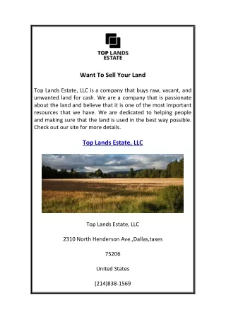 Want To Sell Your Land