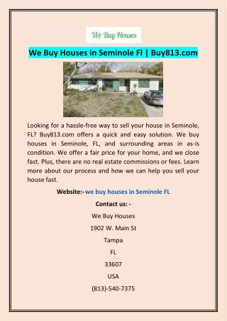 We Buy Houses in Seminole Fl | Buy813.com