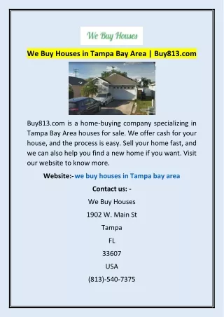 We Buy Houses in Tampa Bay Area | Buy813.com