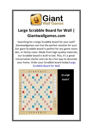 Large Scrabble Board for Wall  Giantwallgames.com