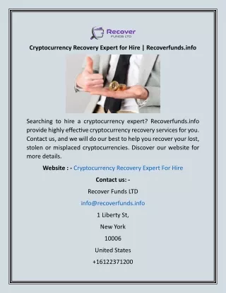 Cryptocurrency Recovery Expert for Hire  Recoverfunds.info