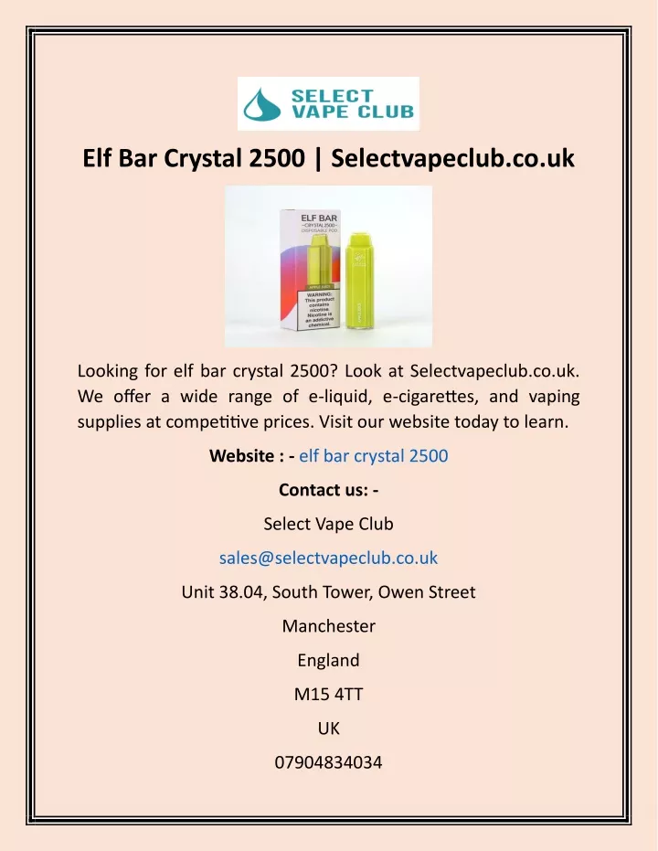 elf bar crystal 2500 selectvapeclub co uk