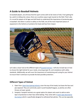 A Guide to Baseball Helmets