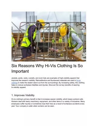 Six Reasons Why Hi-Vis Clothing Is So Important