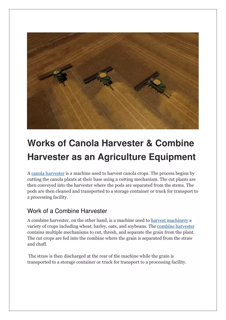 works of canola harvester combine harvester