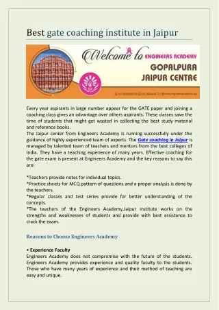 best gate coaching institute in jaipur