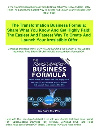 ^DOWNLOAD-PDF) The Transformation Business Formula Share What You Know And Get Highly Paid! The Easi
