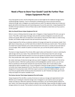 Need a Place to Store Your Goods Look No Further Than Unipac Equipment Pte Ltd