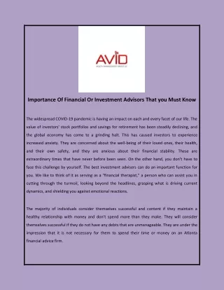Importance Of Financial Or Investment Advisors That you Must Know