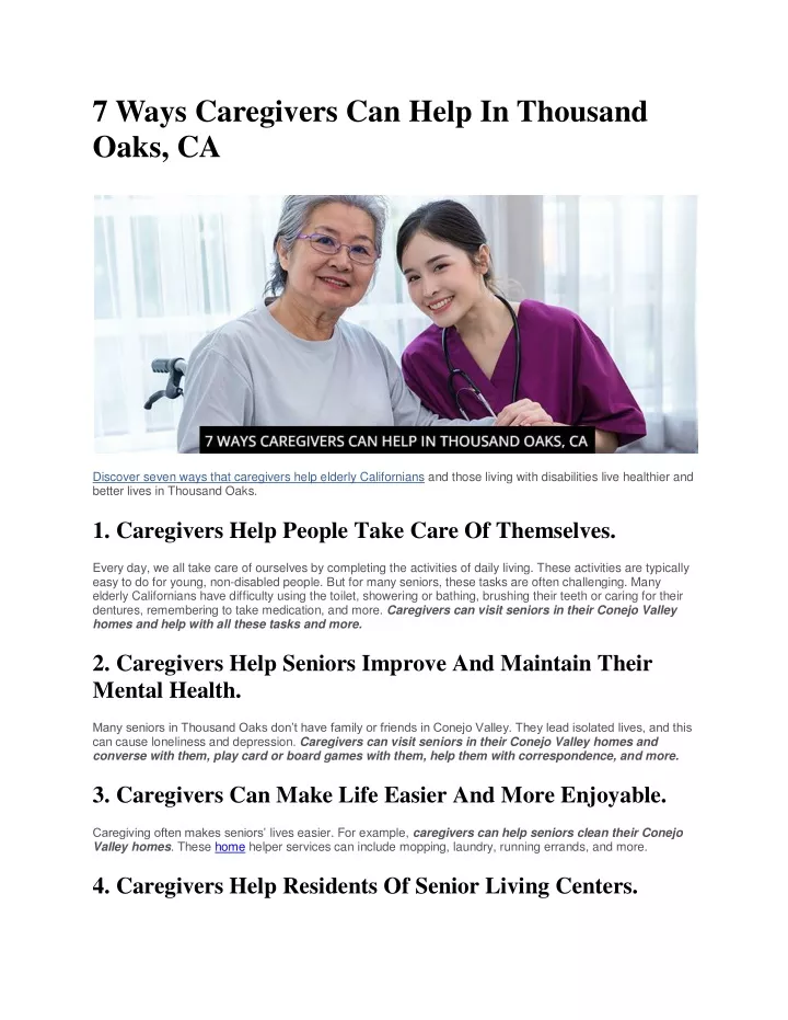 7 ways caregivers can help in thousand oaks ca
