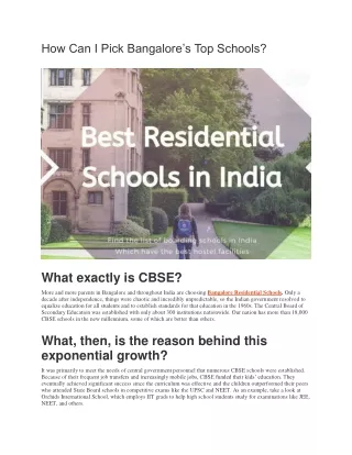 how can i pick bangalore s top schools