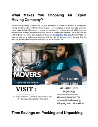 What Makes You Choosing An Expert Moving Company