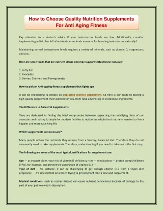 How to Choose Quality Nutrition Supplements For Anti Aging Fitness