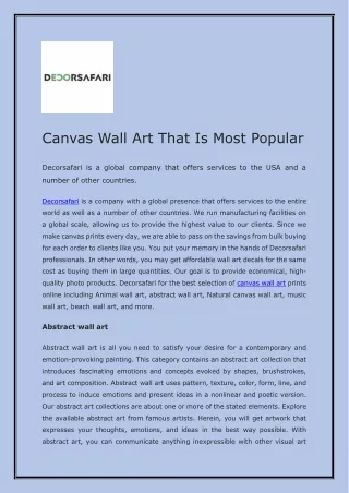 Canvas Wall Art That Is Most Popular