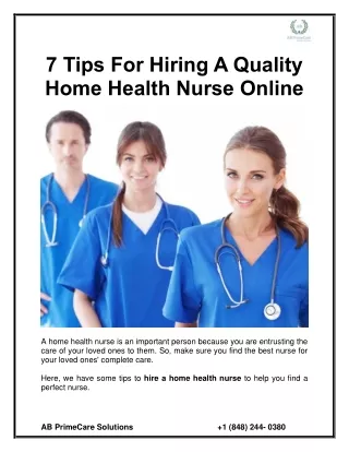 7 Tips for Hiring a Quality Home Health Nurse Online