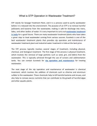 _ What is STP Operation in Wastewater Treatment_