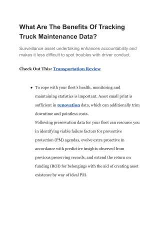 What Are The Benefits Of Tracking Truck Maintenance Data