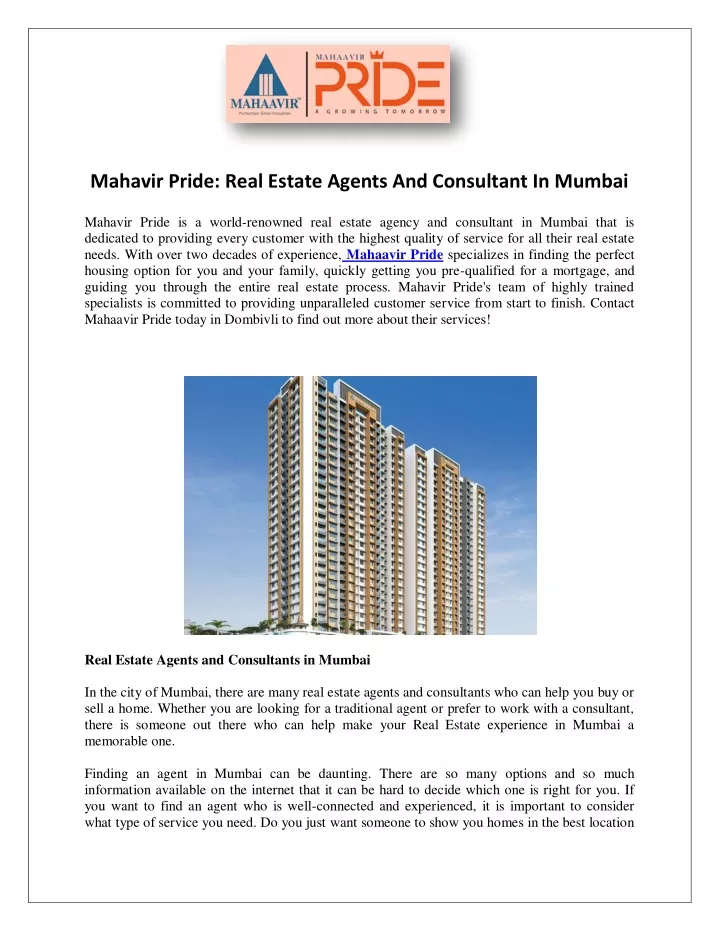 mahavir pride real estate agents and consultant