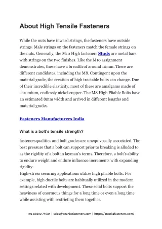 about high tensile fasteners