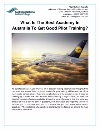 What Is The Best Academy In Australia To Get Good Pilot Training