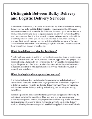 Distinguish Between Bulky Delivery and Logistic Delivery Services