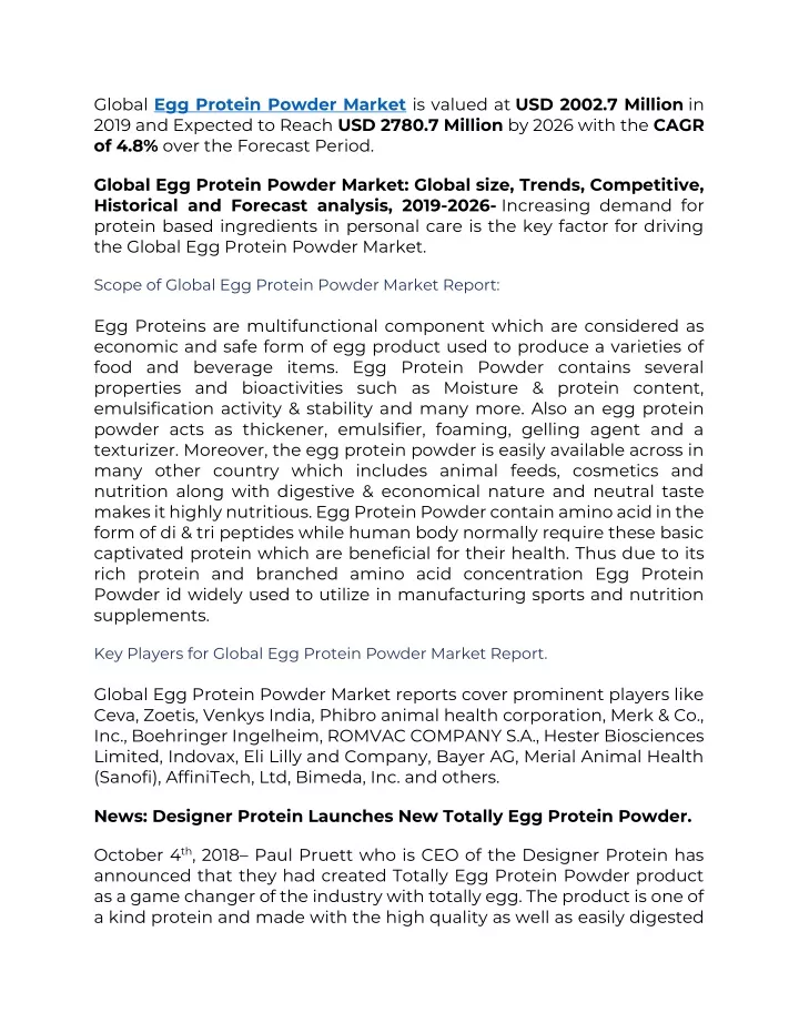 global egg protein powder market is valued