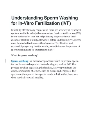 understanding sperm washing for in vitro