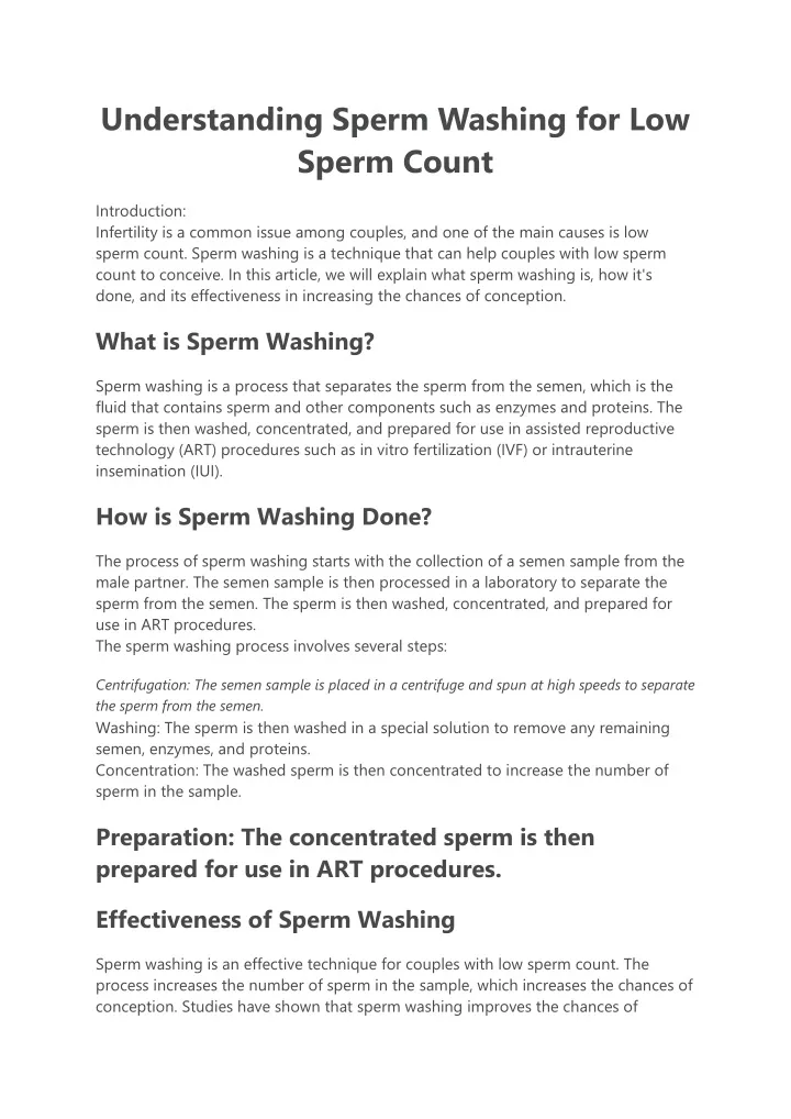 understanding sperm washing for low sperm count