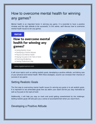 How to overcome mental health for winning any games?