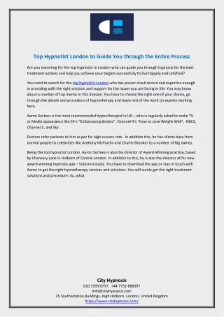 Top Hypnotist London to Guide You through the Entire Process