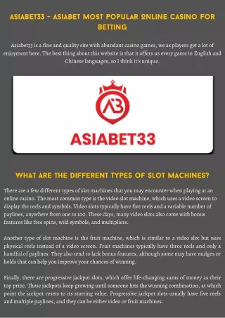 Asiabet33 - The most user-friendly online casino !