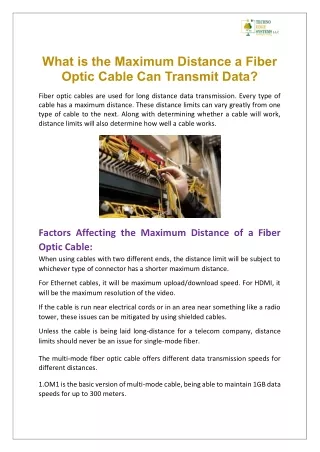 What is the Maximum Distance a Fiber Optic Cable Can Transmit Data