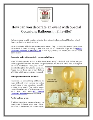 How can you decorate an event with Special Occasions Balloons in Ellisville?