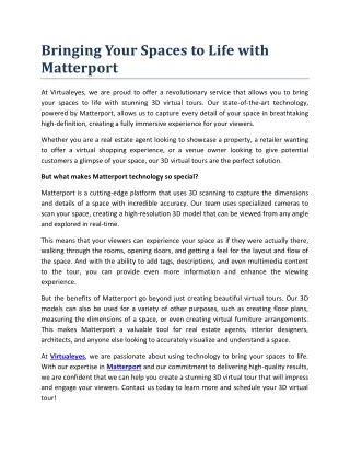 Bringing Your Spaces to Life with Matterport