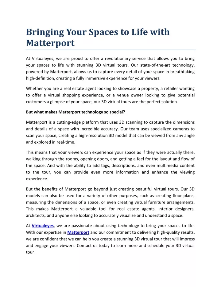 bringing your spaces to life with matterport