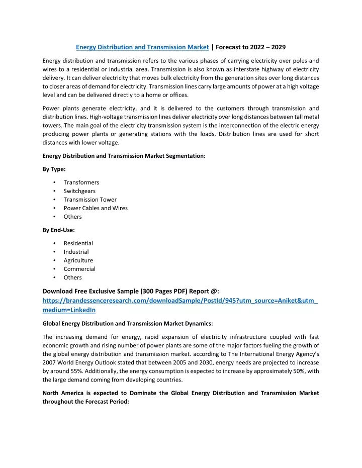 energy distribution and transmission market